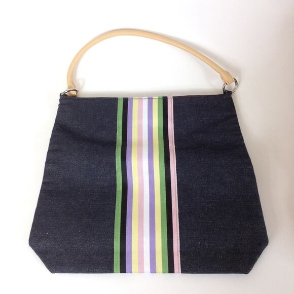 Victoria Secret Striped Denim Purse Handbag23wsa - Picture 1 of 8